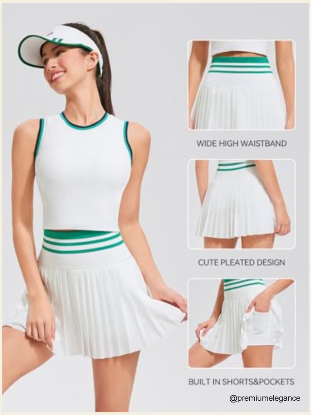 Two Piece Tennis Skirt Set High Waisted Pleated Athletic Golf Skirt with Pockets - Picture 5 of 7
